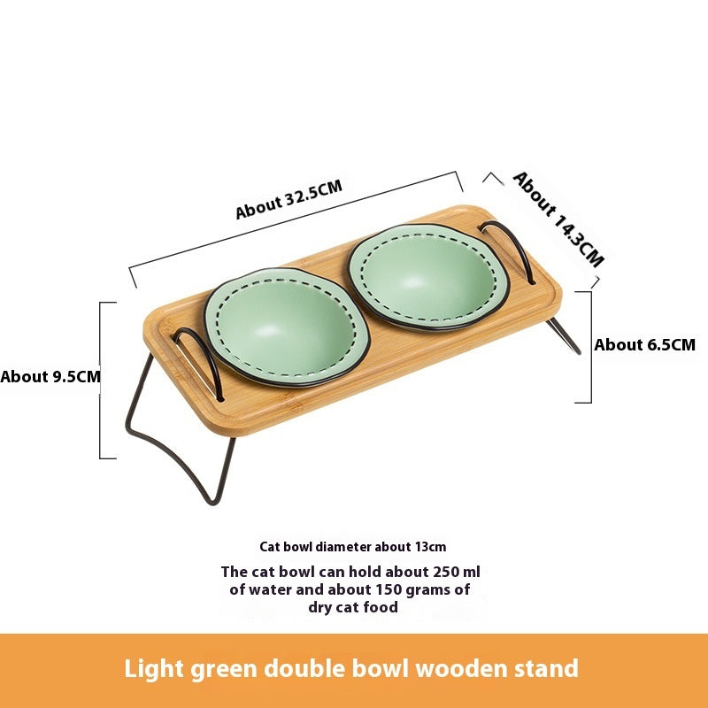 Elevate Your Pet's Dining Experience with Our Wooden Multi-functional Ceramic Bowl