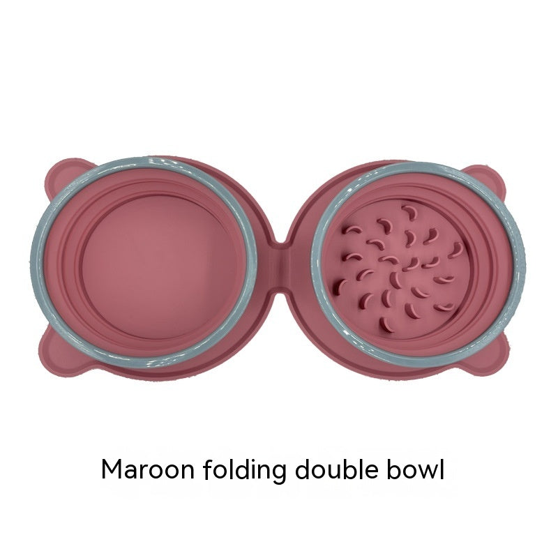 Portable Silicone Double Dog Food Bowl