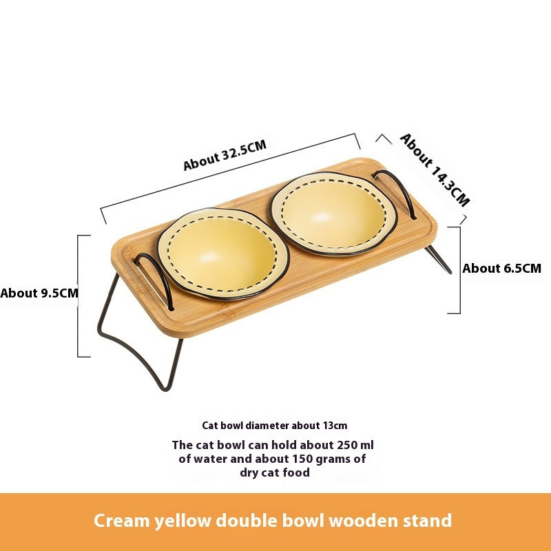 Pet Wooden Multi-functional Ceramic Bowl