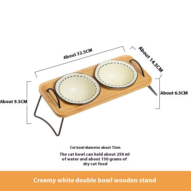 Pet Wooden Multi-functional Ceramic Bowl