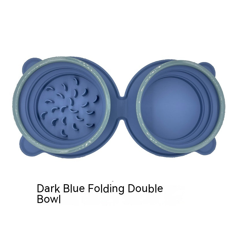 Portable Silicone Double Dog Food Bowl