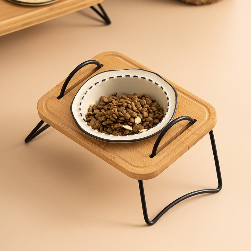 Pet Wooden Multi-functional Ceramic Bowl