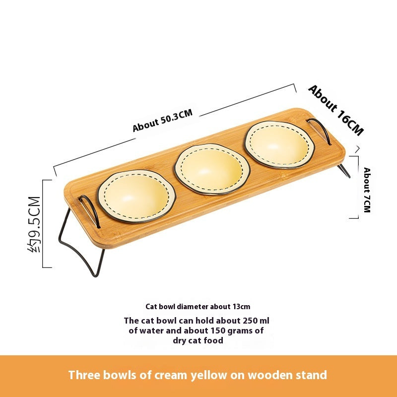 Pet Wooden Multi-functional Ceramic Bowl