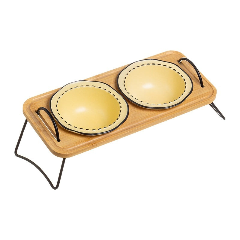 Pet Wooden Multi-functional Ceramic Bowl